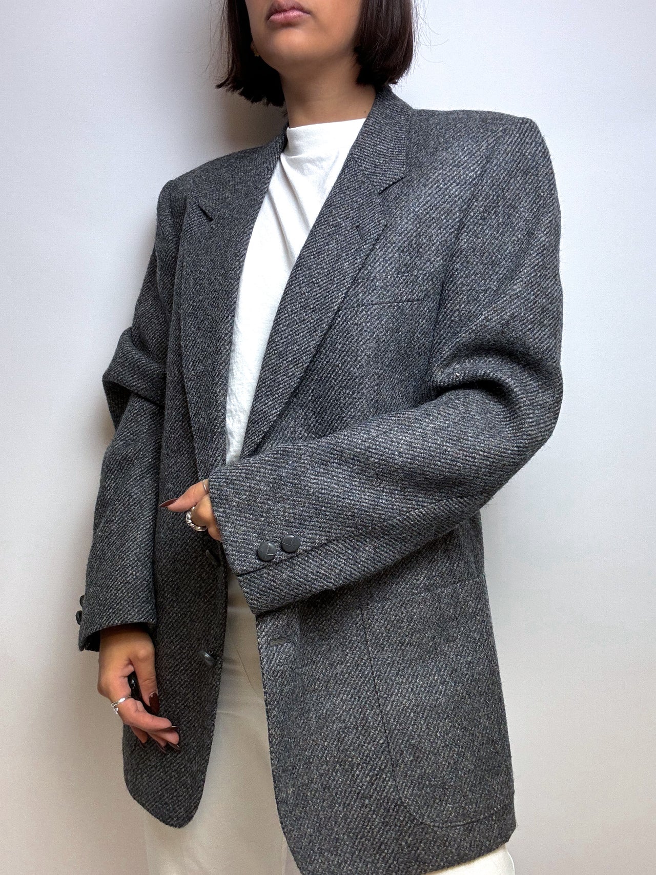 Blazer en laine vintage gris foncé M/L