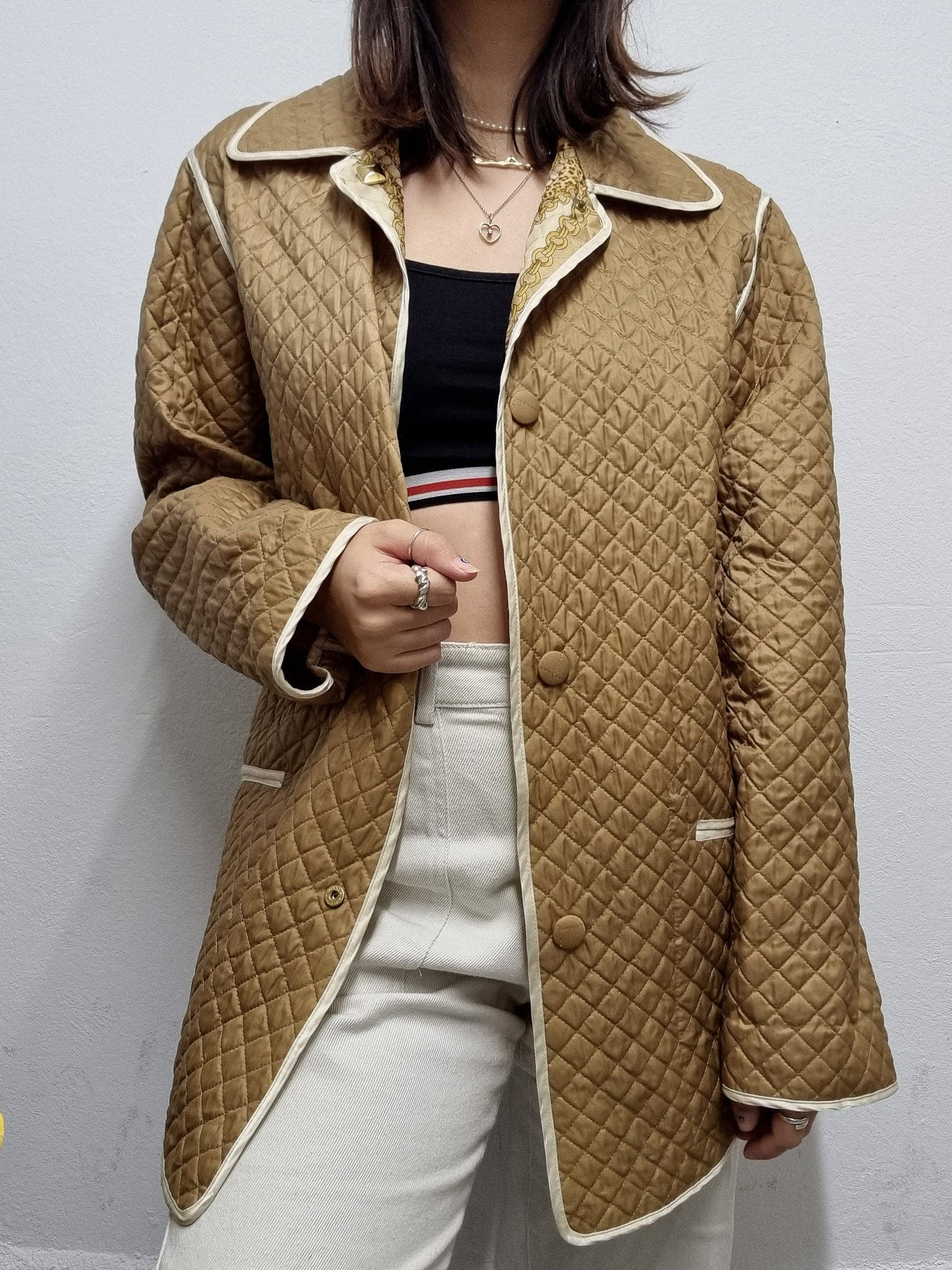 Veste vintage matelassée beige camel M/L