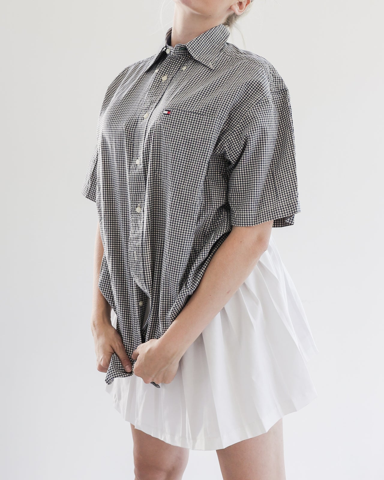 Dunkelblaues Hemd mit kleinen beigen Karos Tommy Hilfiger M/L