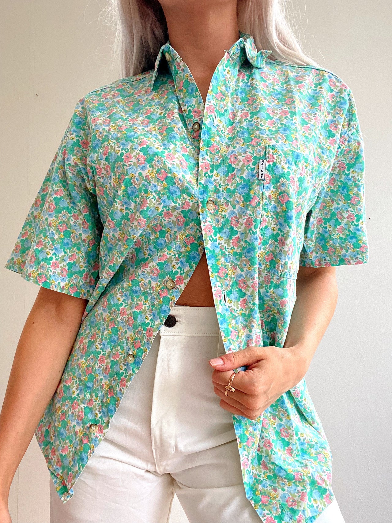 Chemise Vintage 80/90s verte à fleurs