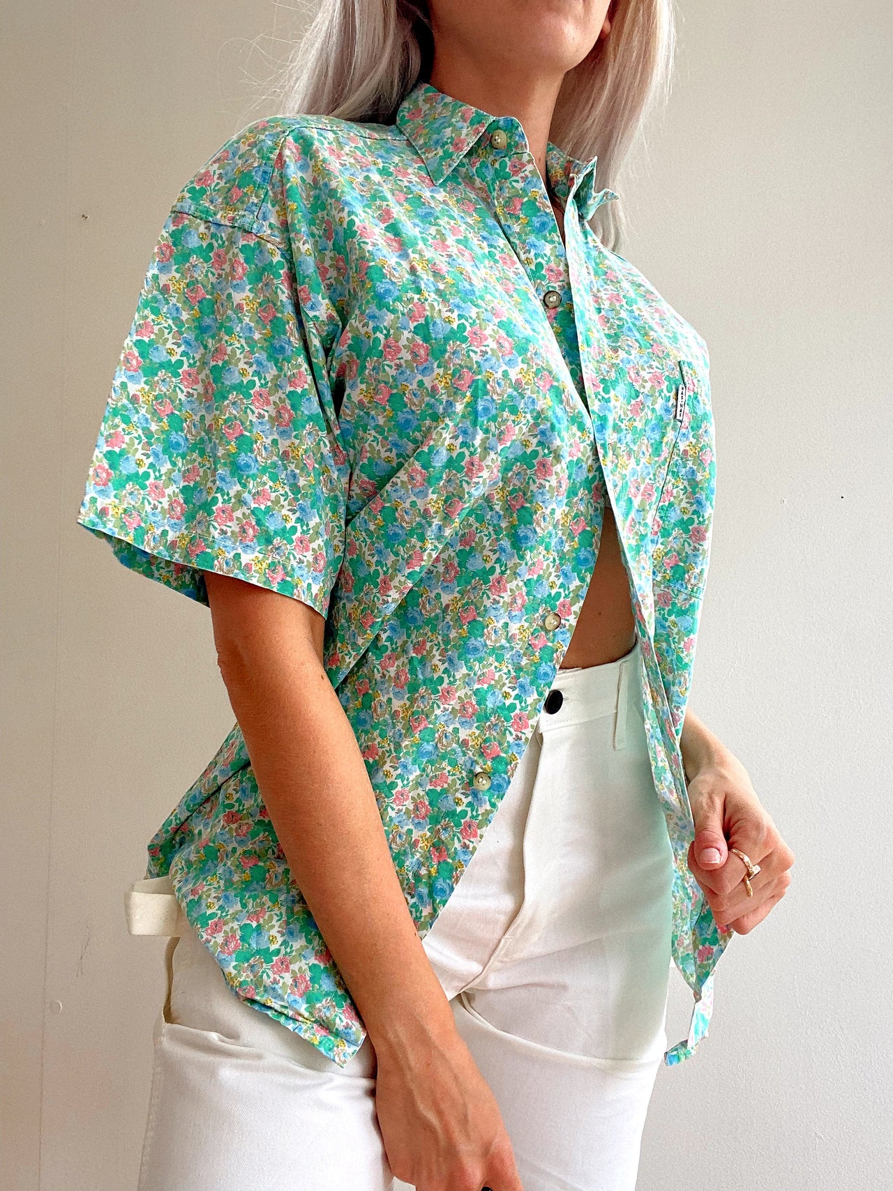 Chemise Vintage 80/90s verte à fleurs