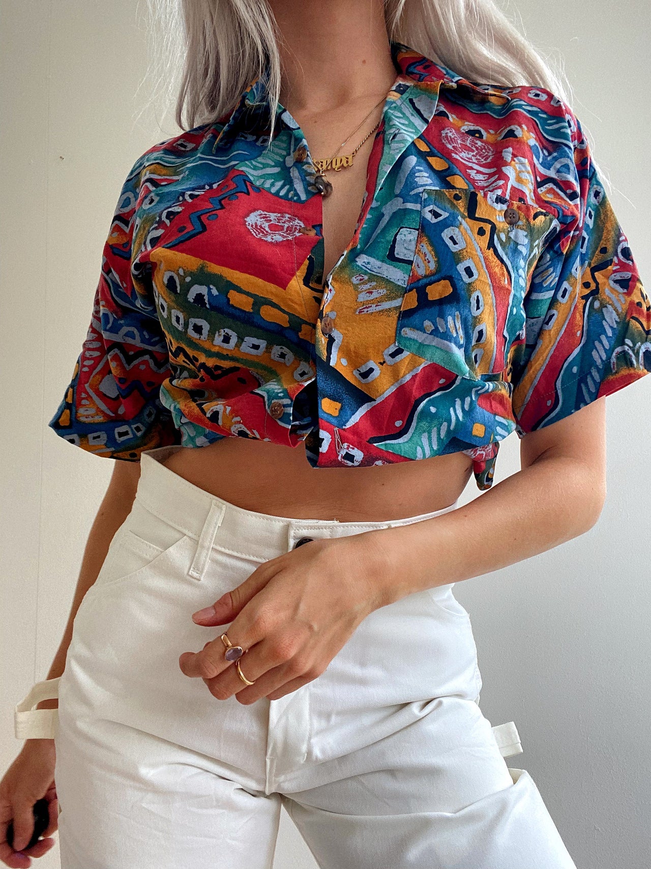 Chemise Vintage 80/90s multicolore à motifs S
