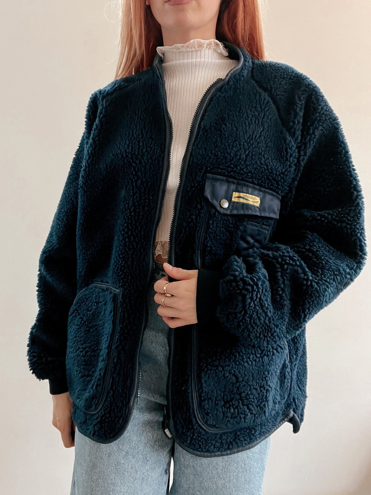 Pull / veste polaire vintage bleu foncé L