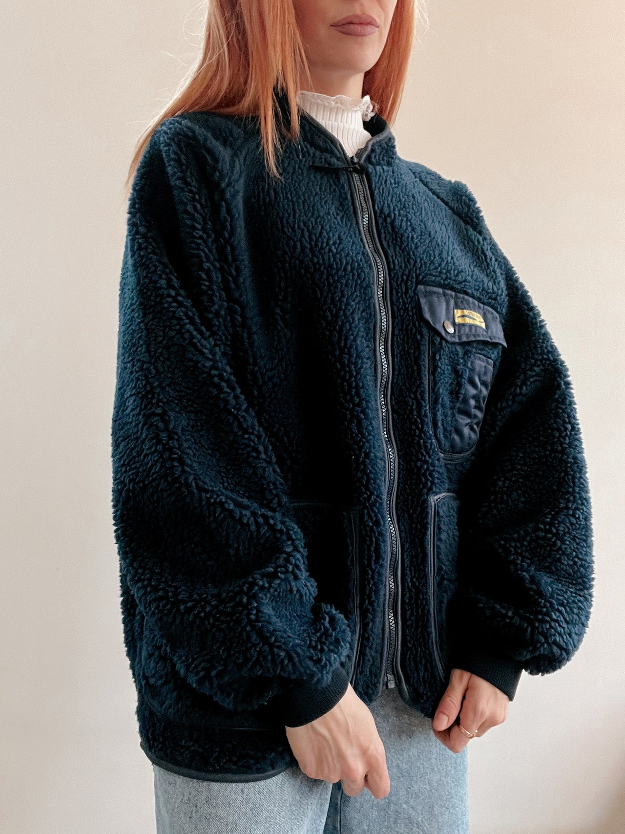 Pull / veste polaire vintage bleu foncé L