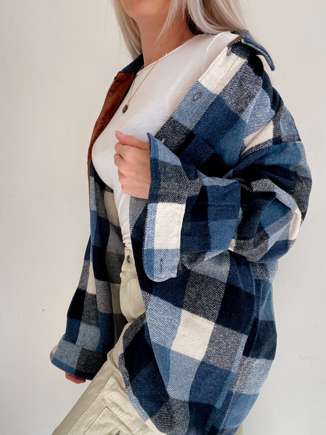 Chemise Vintage à carreaux beiges/bleu/noir XL