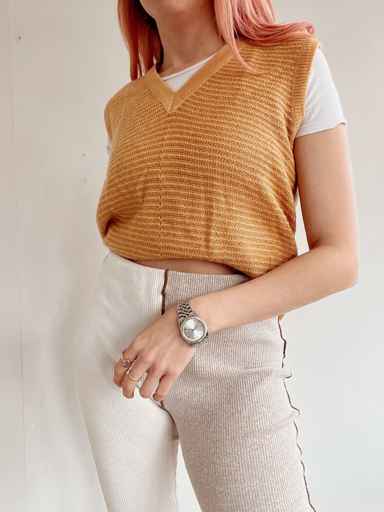 Black V-neck wool cardigan with pink/yellow pattern