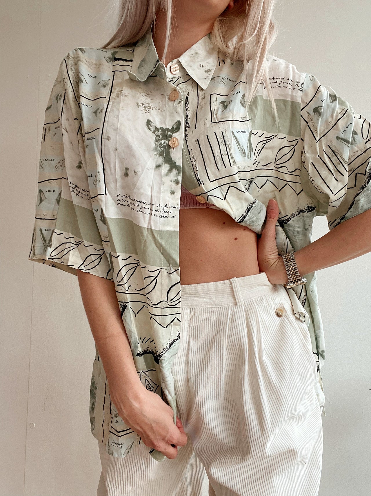 Chemise Vintage 80/90s verte et beige