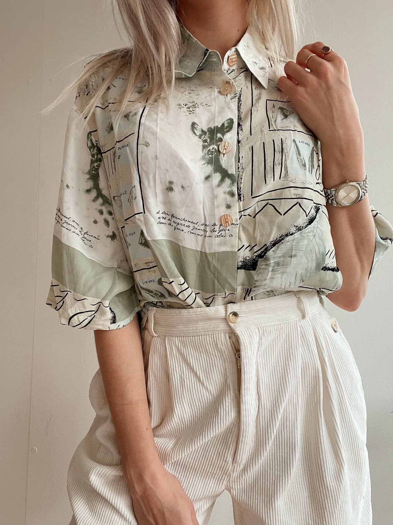 Chemise Vintage 80/90s verte et beige
