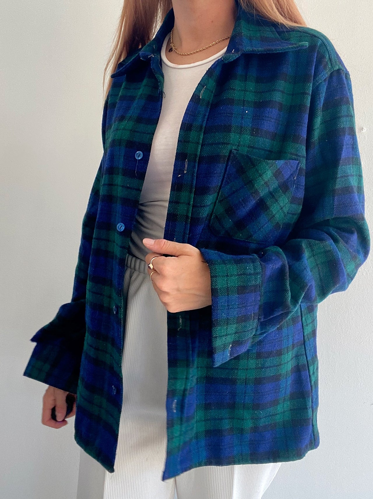 Chemise Vintage à carreaux bleus et verts M/L