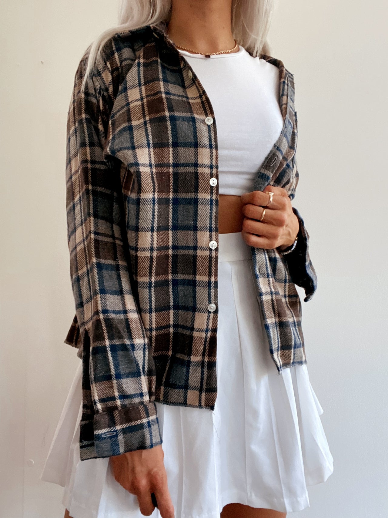 Chemise Vintage à carreaux brune S