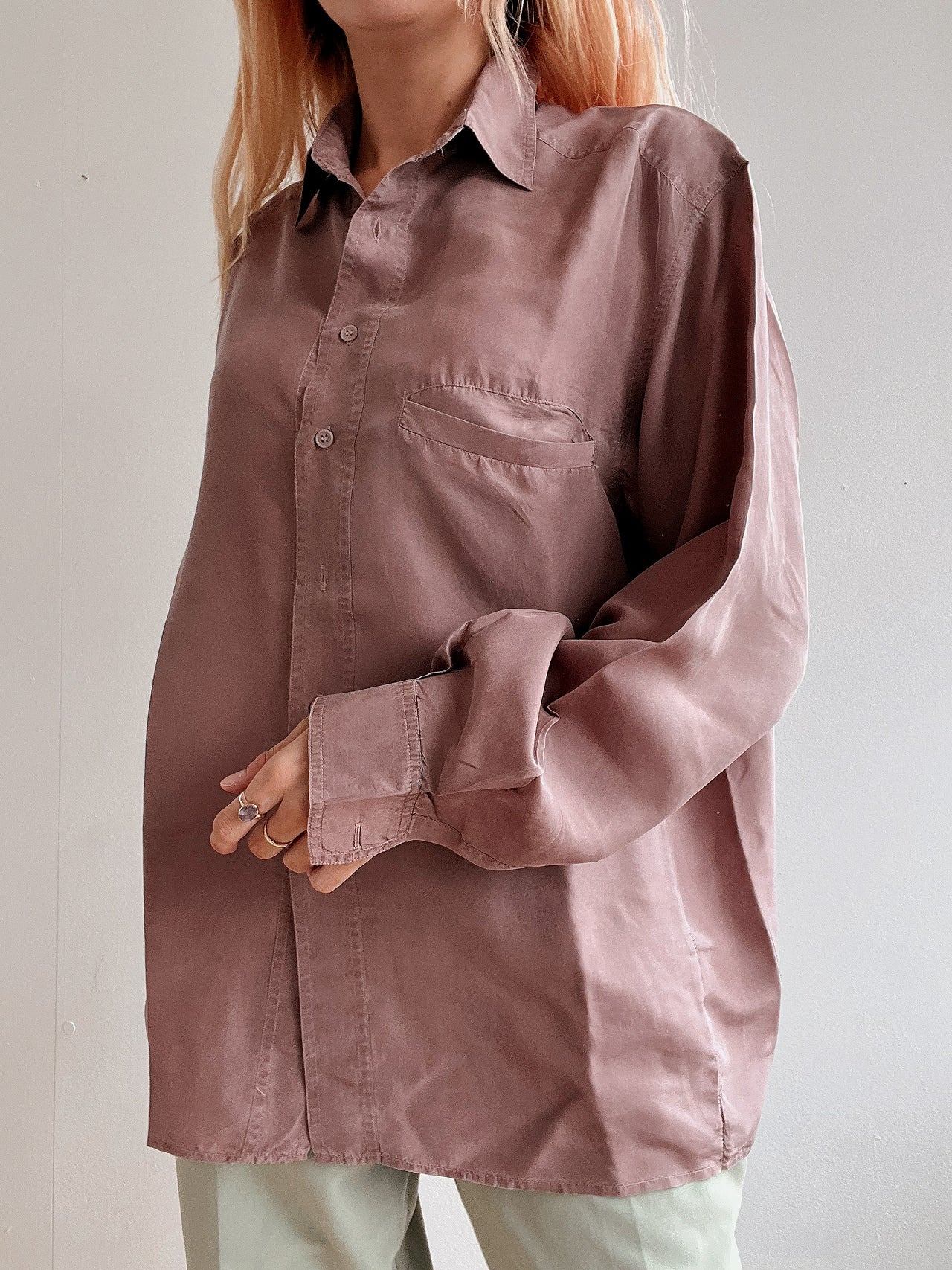 Chemise vintage 80’s 90’s vieux rose en soie M