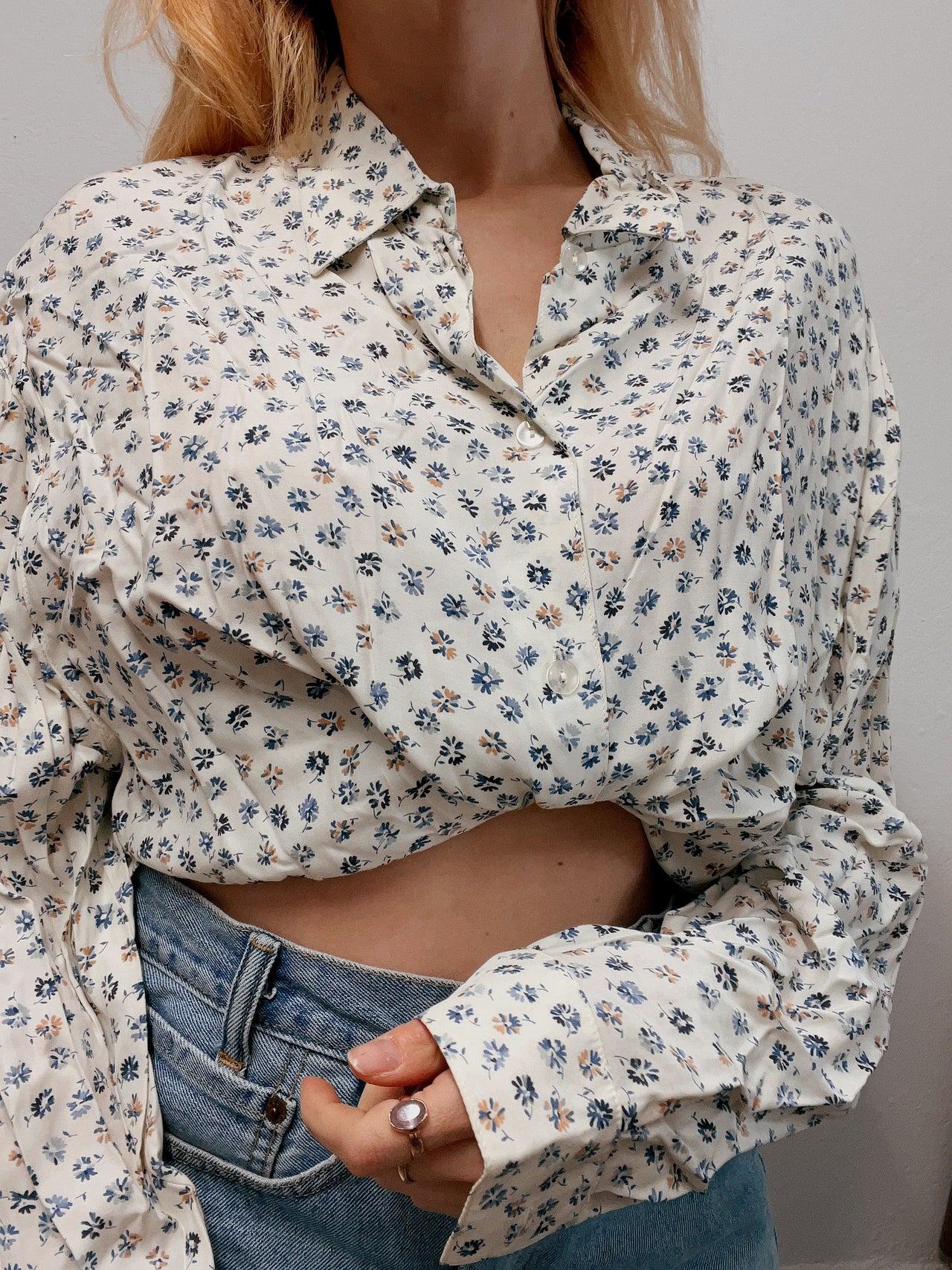 Chemise vintage 80’s 90’s blanc cassé à fleurs M