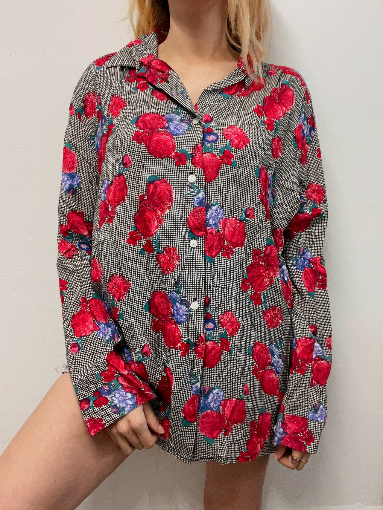 Chemise vintage 80’s noire et blanche à motifs