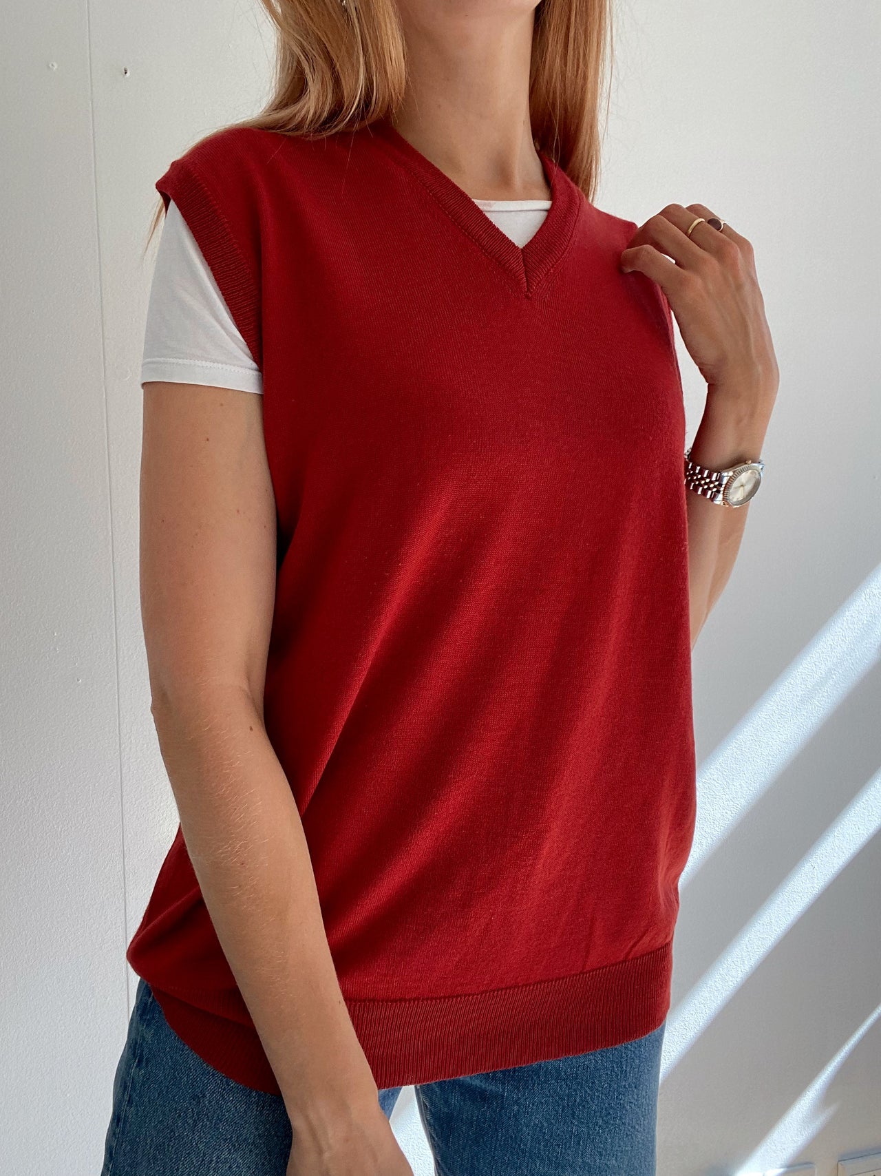 Black V-neck wool cardigan with pink/yellow pattern