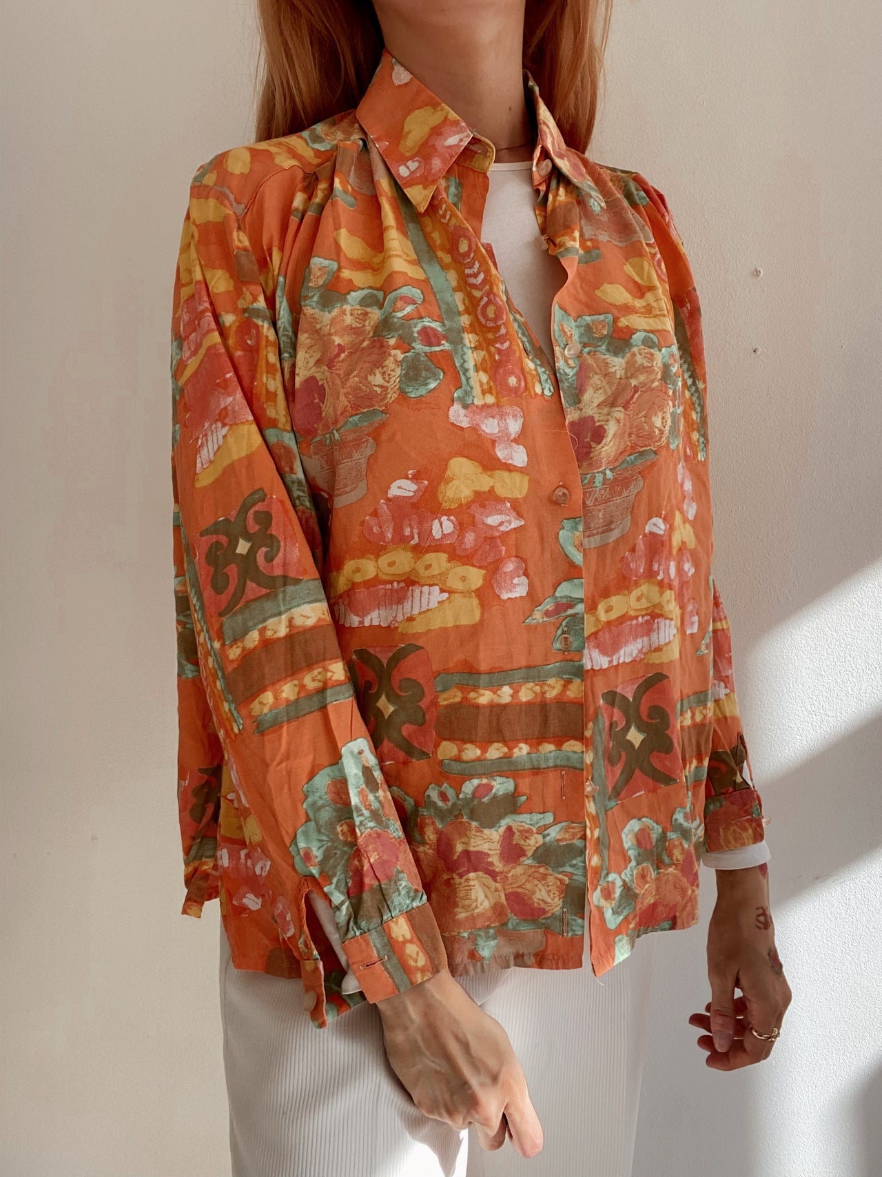 Chemise Vintage 80/90s orange à motifs S/M