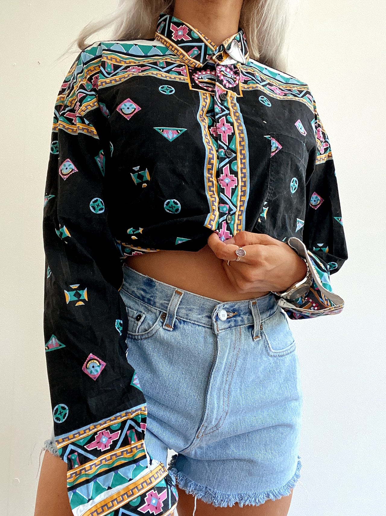 Chemise Vintage 80/90s noire à motifs