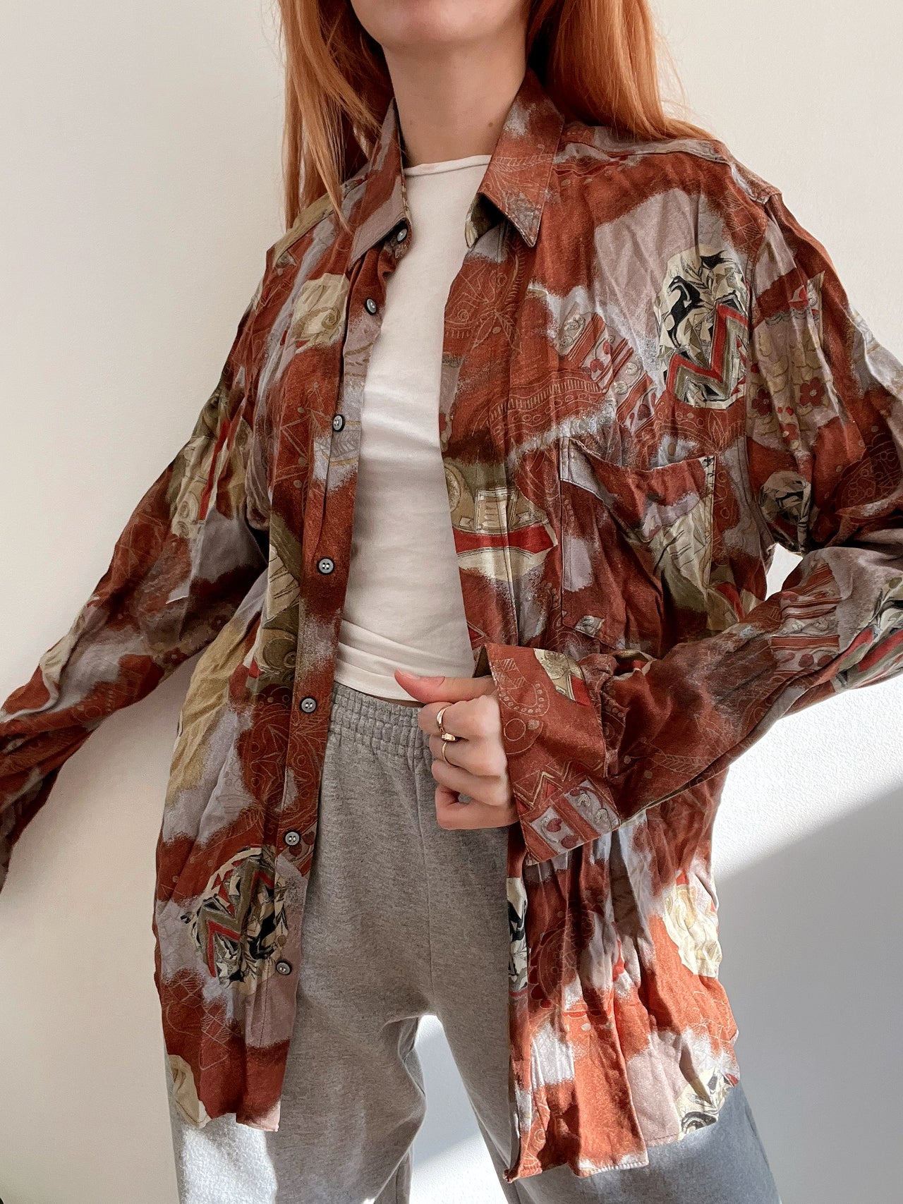 Chemise Vintage 80/90s marron à motifs L