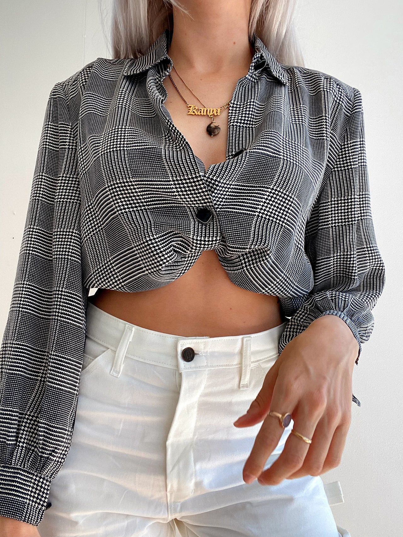Chemise Vintage 80/90s noire et blanche en soie