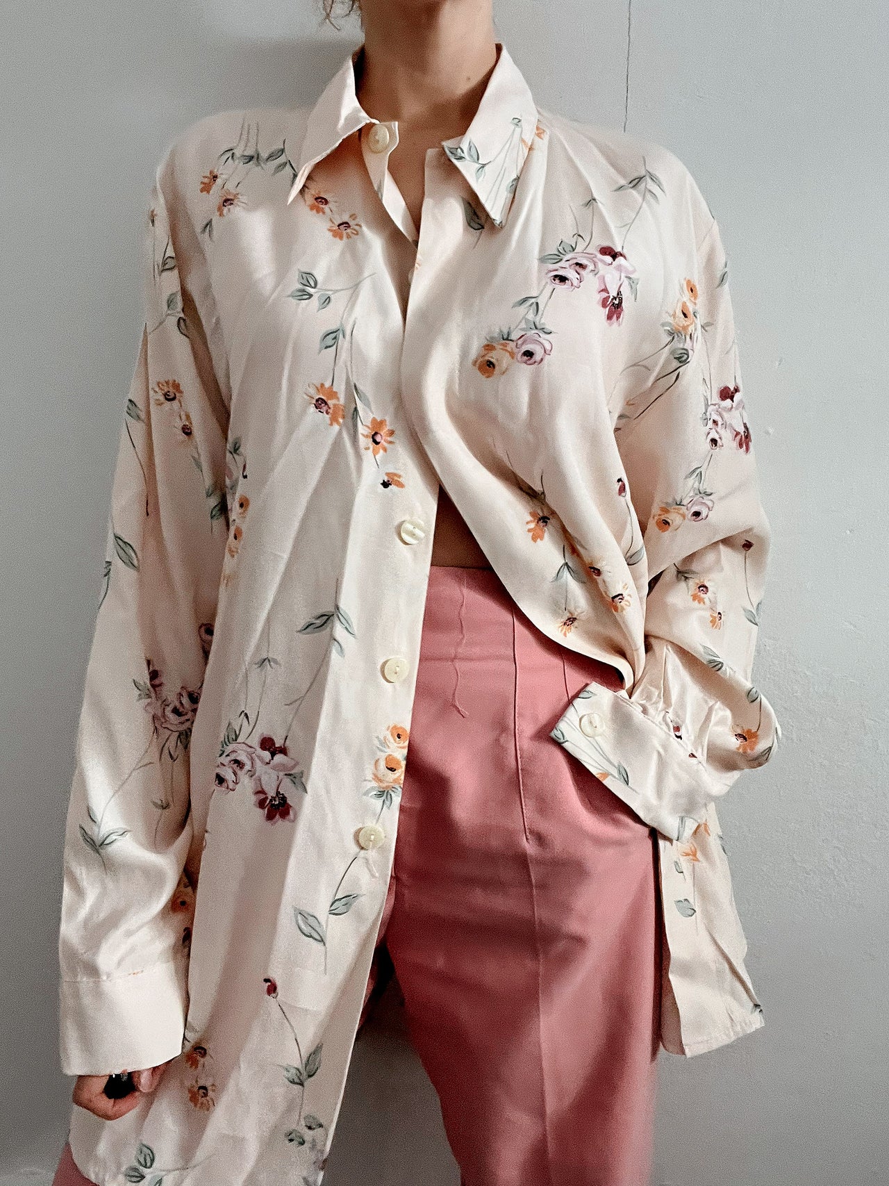 Chemise vintage 80’s 90’s beige à fleurs