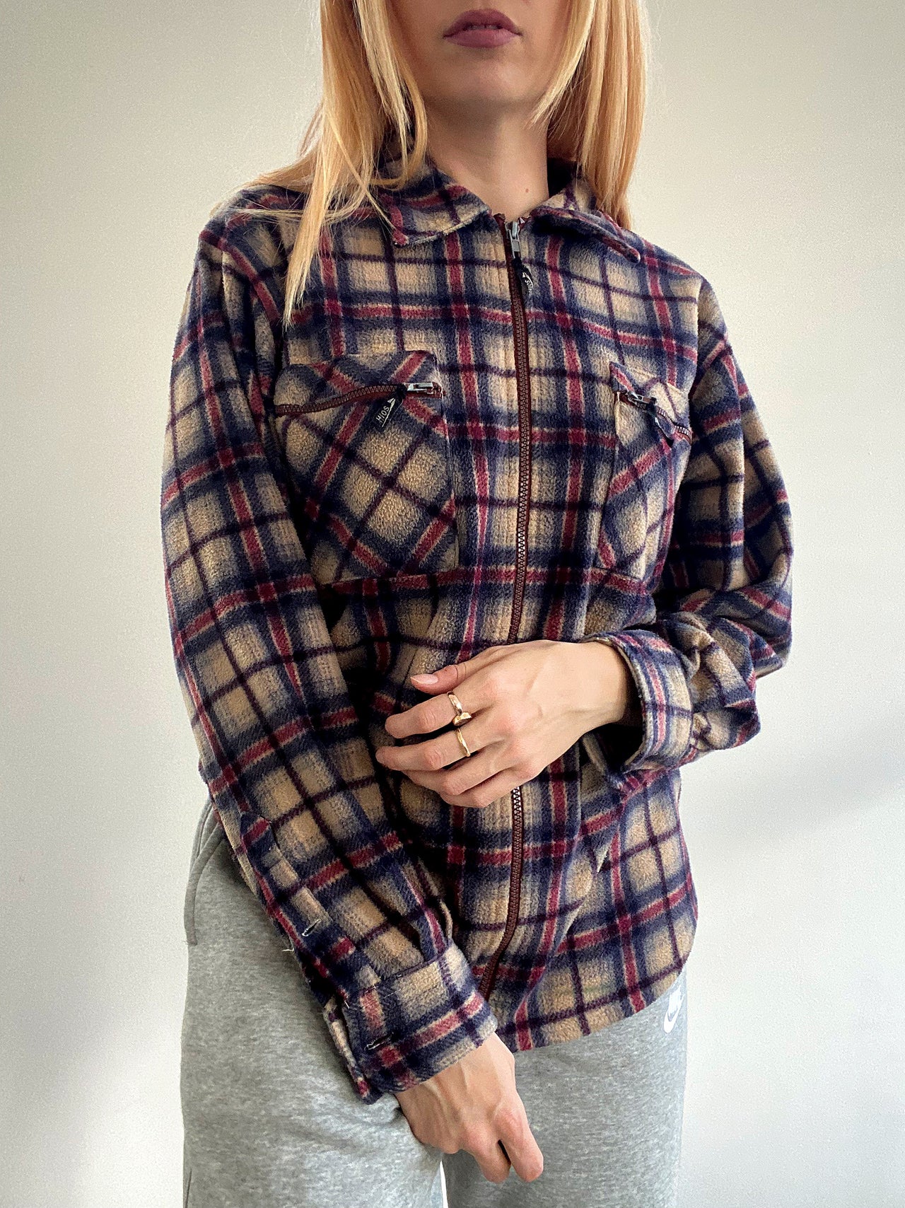 Vintage kariertes Fleecehemd S