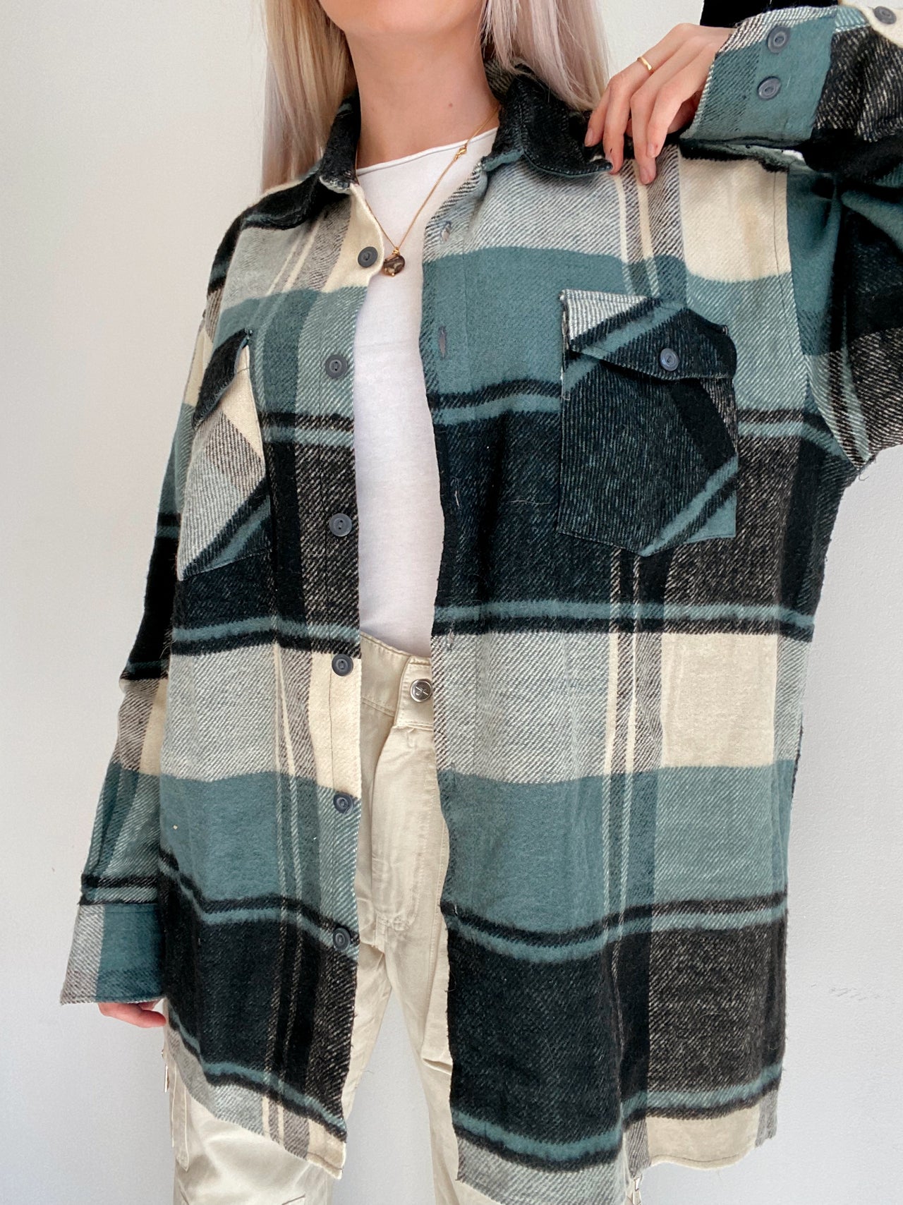 Chemise Vintage à carreaux épaisse verte XL