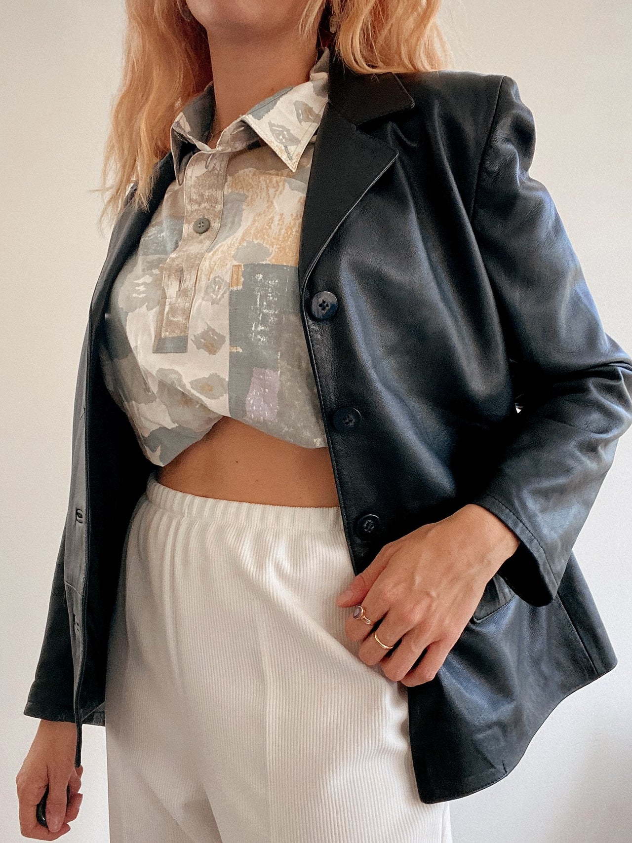 Blazer vintage en cuir noir M