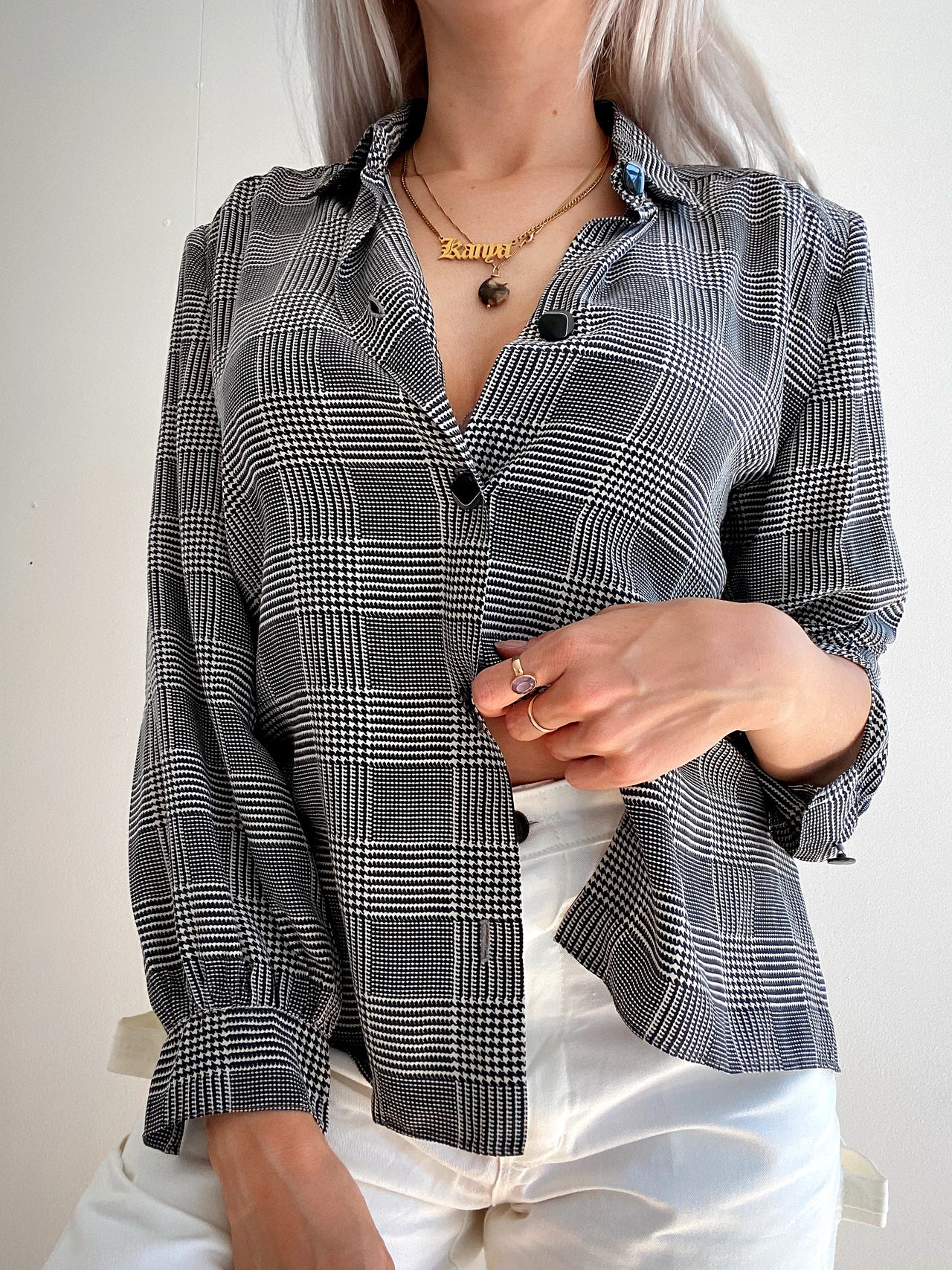 Chemise Vintage 80/90s noire et blanche en soie