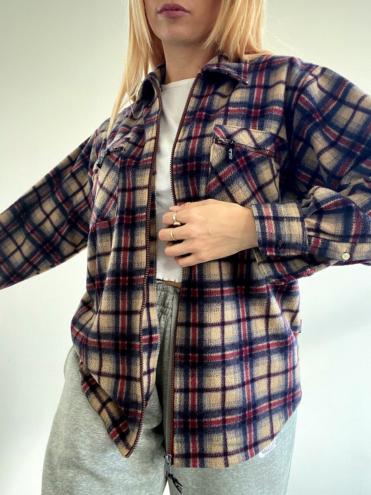 Vintage kariertes Fleecehemd S