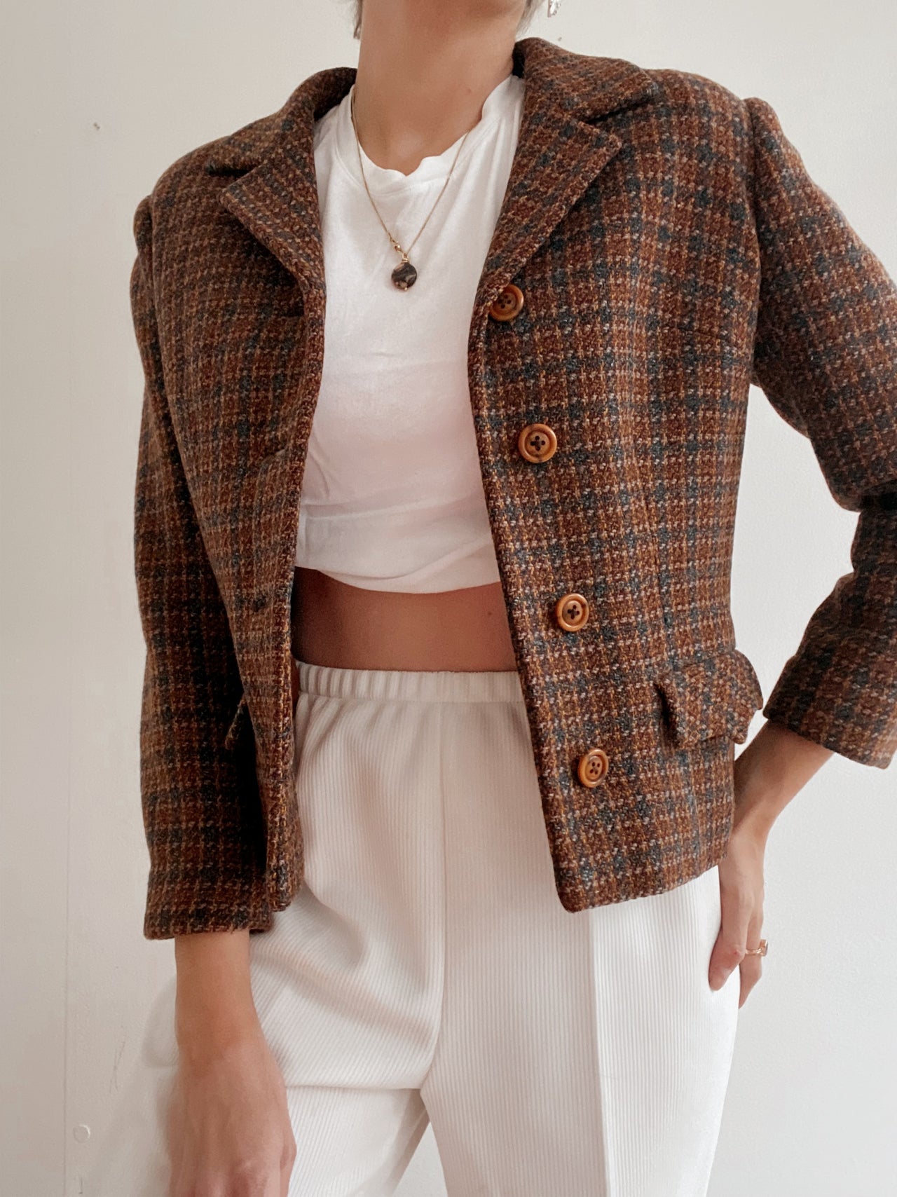 Veste vintage courte brune et bleu foncée M