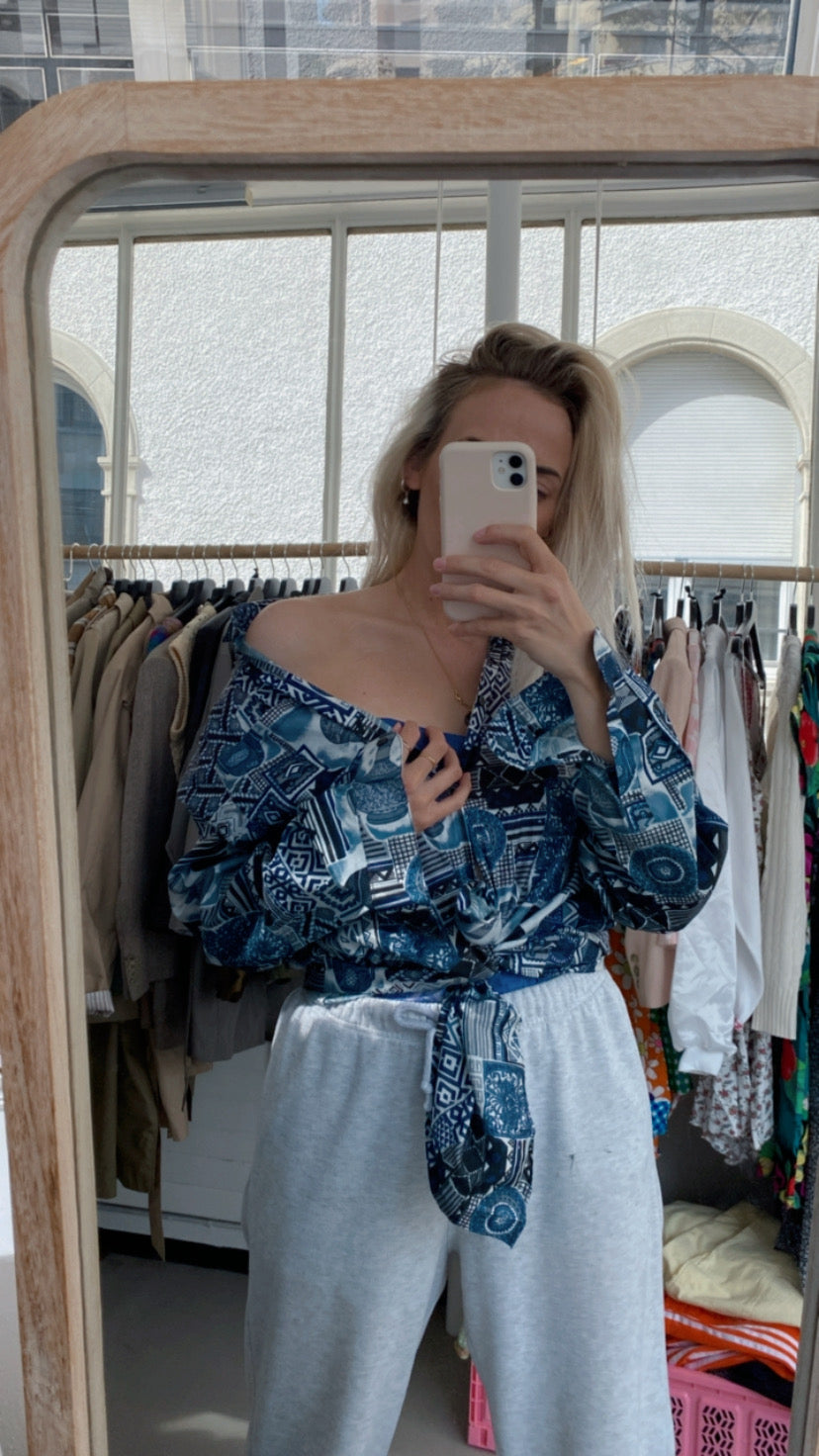 Vintage 80/90er Jahre ägyptisches blaues Hemd L