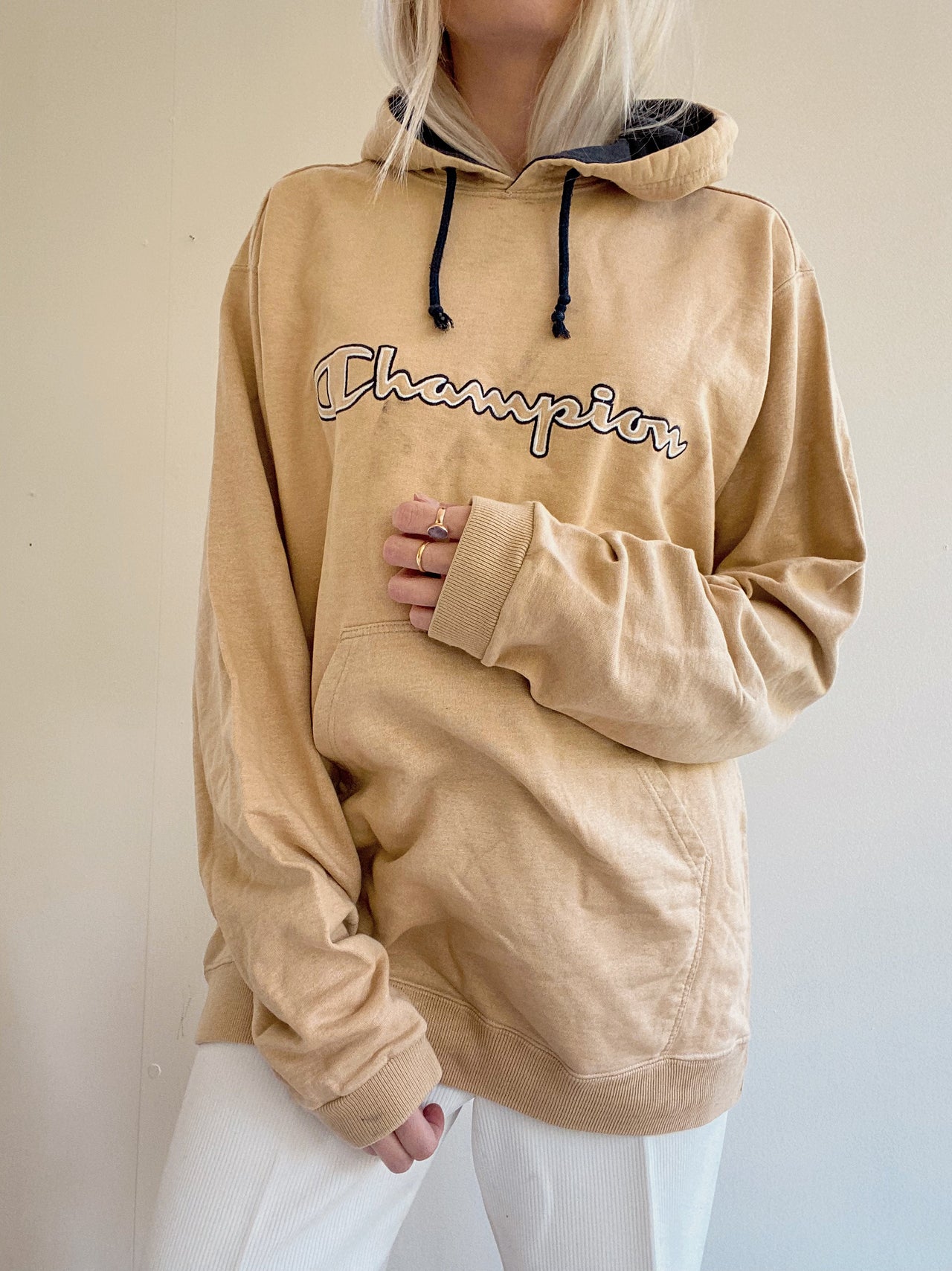 Pull à capuche beige Champion L