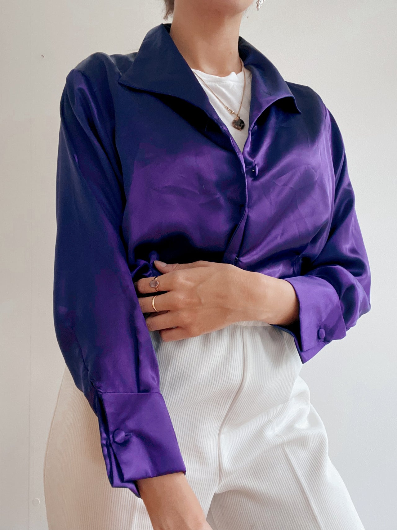 Chemise Vintage 80/90s violette en satin S