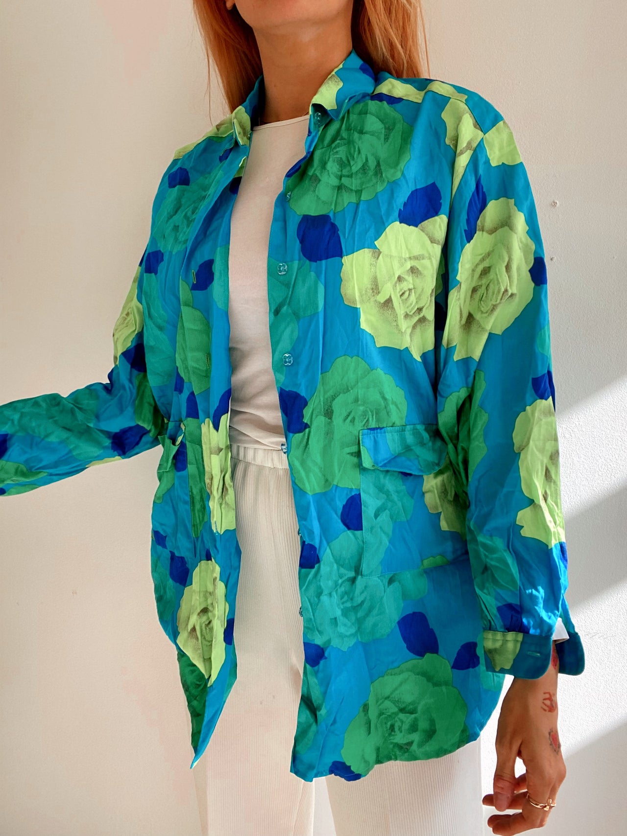 Chemise Vintage 80/90s turquoise à motifs