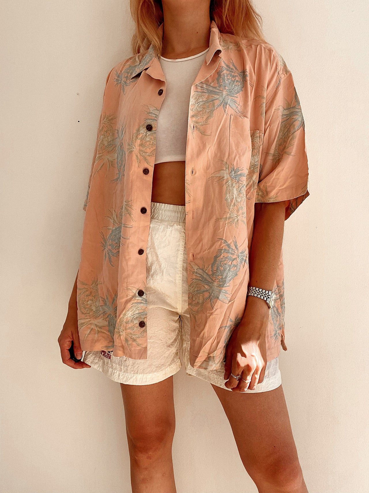 Vintage 80/90er Jahre lachsfarbenes Hawaiihemd