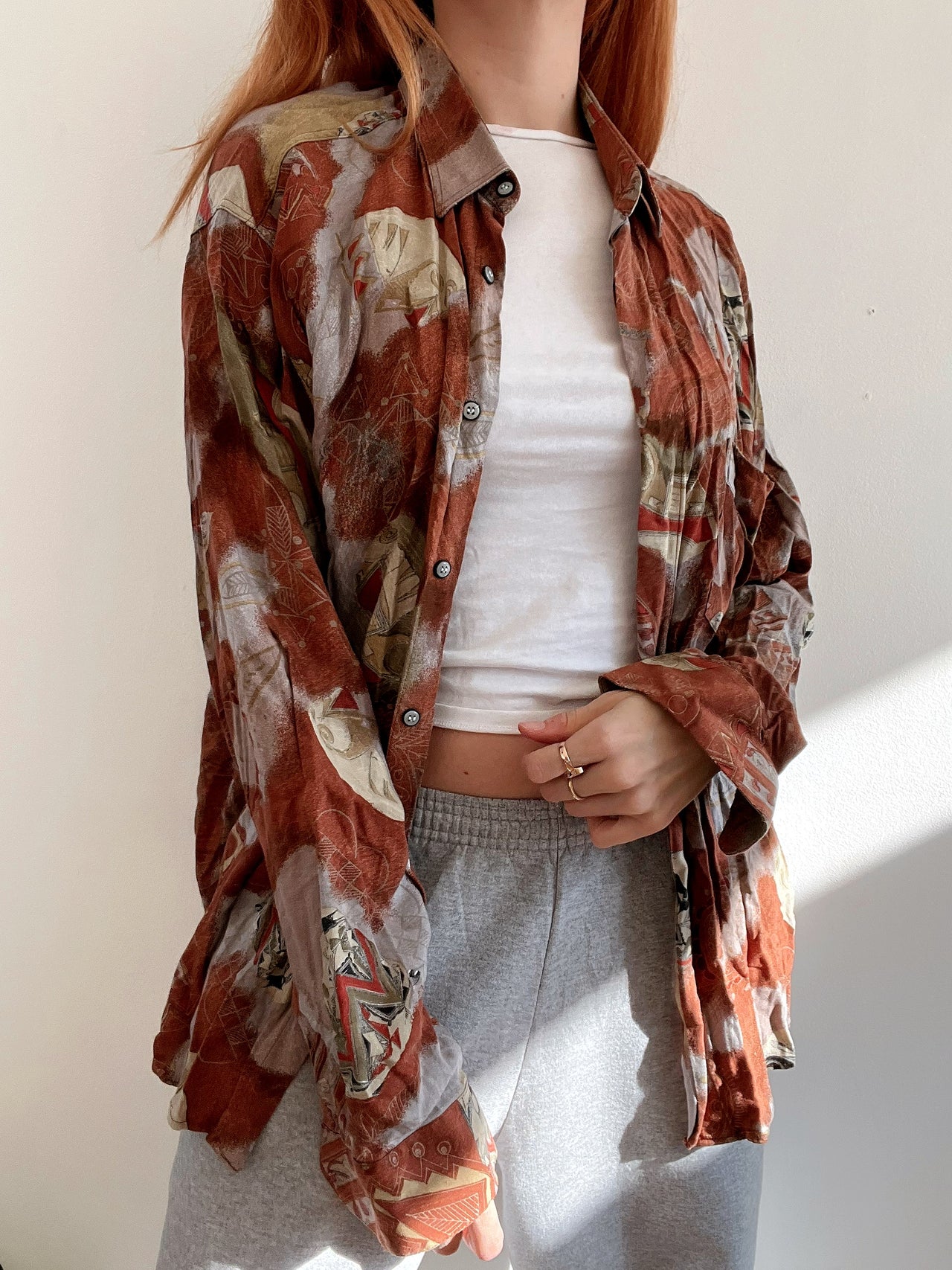 Chemise Vintage 80/90s marron à motifs L