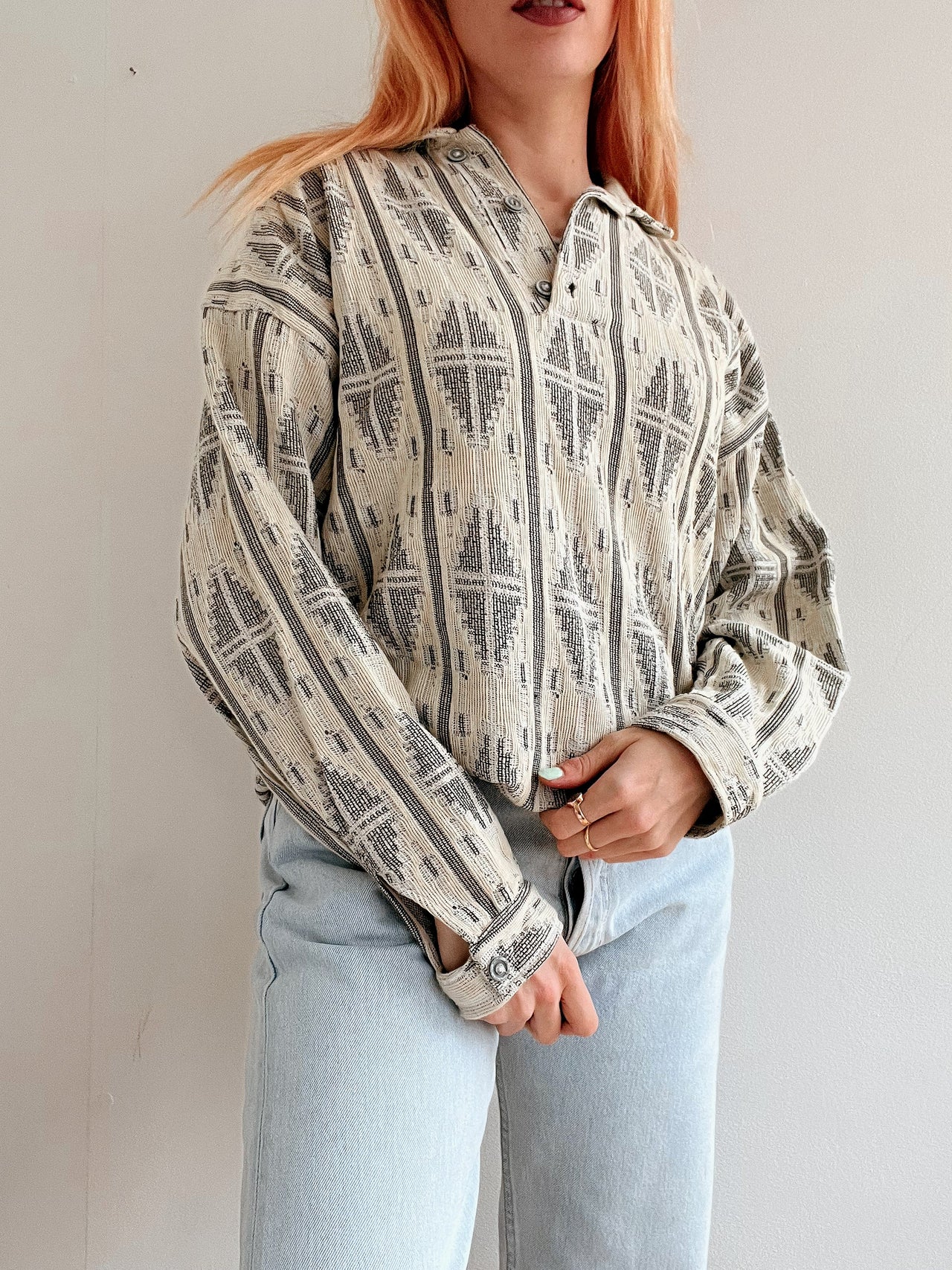 Polo vintage longue manche beige L