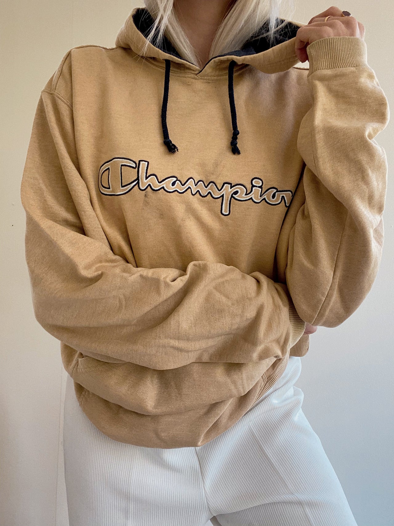 Pull à capuche beige Champion L