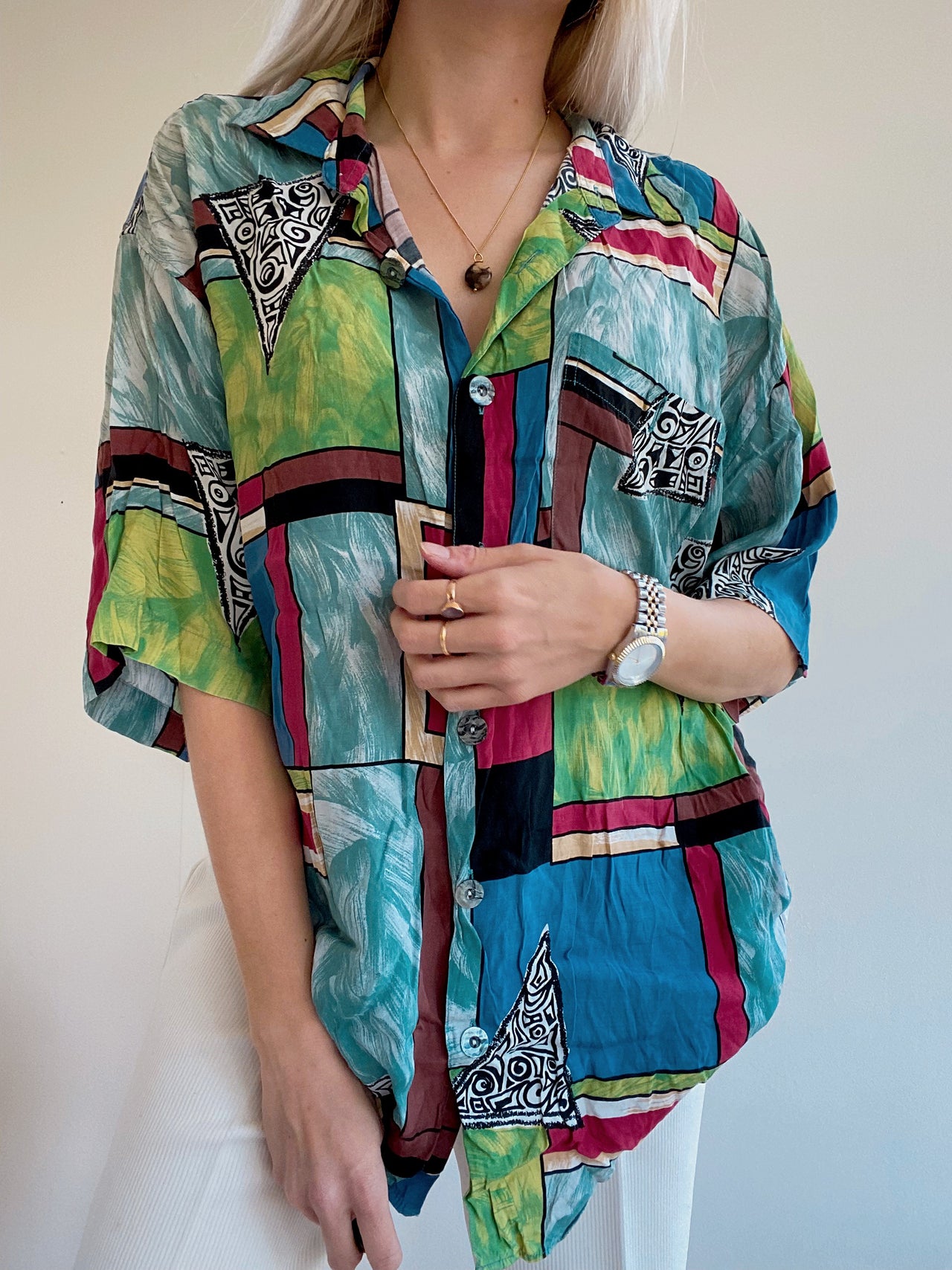 Chemise Vintage 80/90s multicolore motifs géométriques