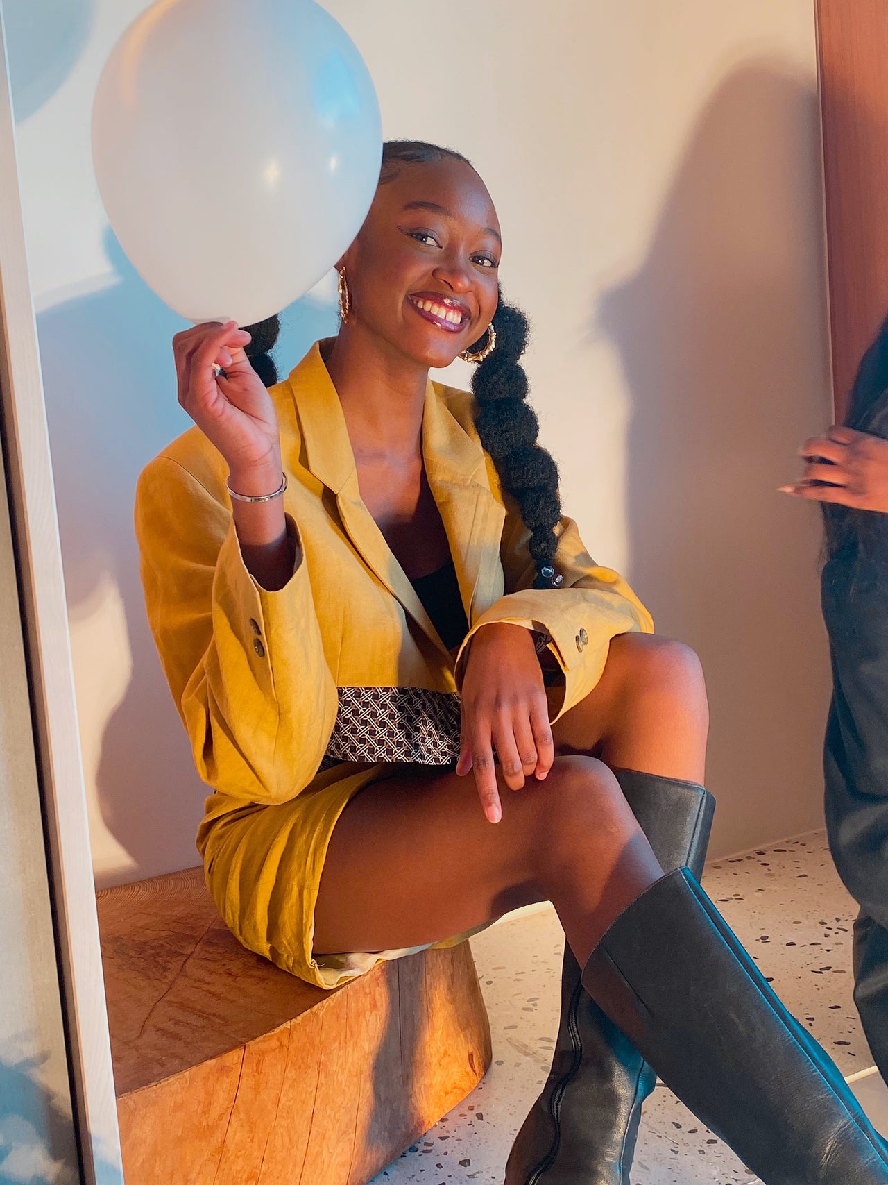 Upcycled mustard skirt + blazer set S