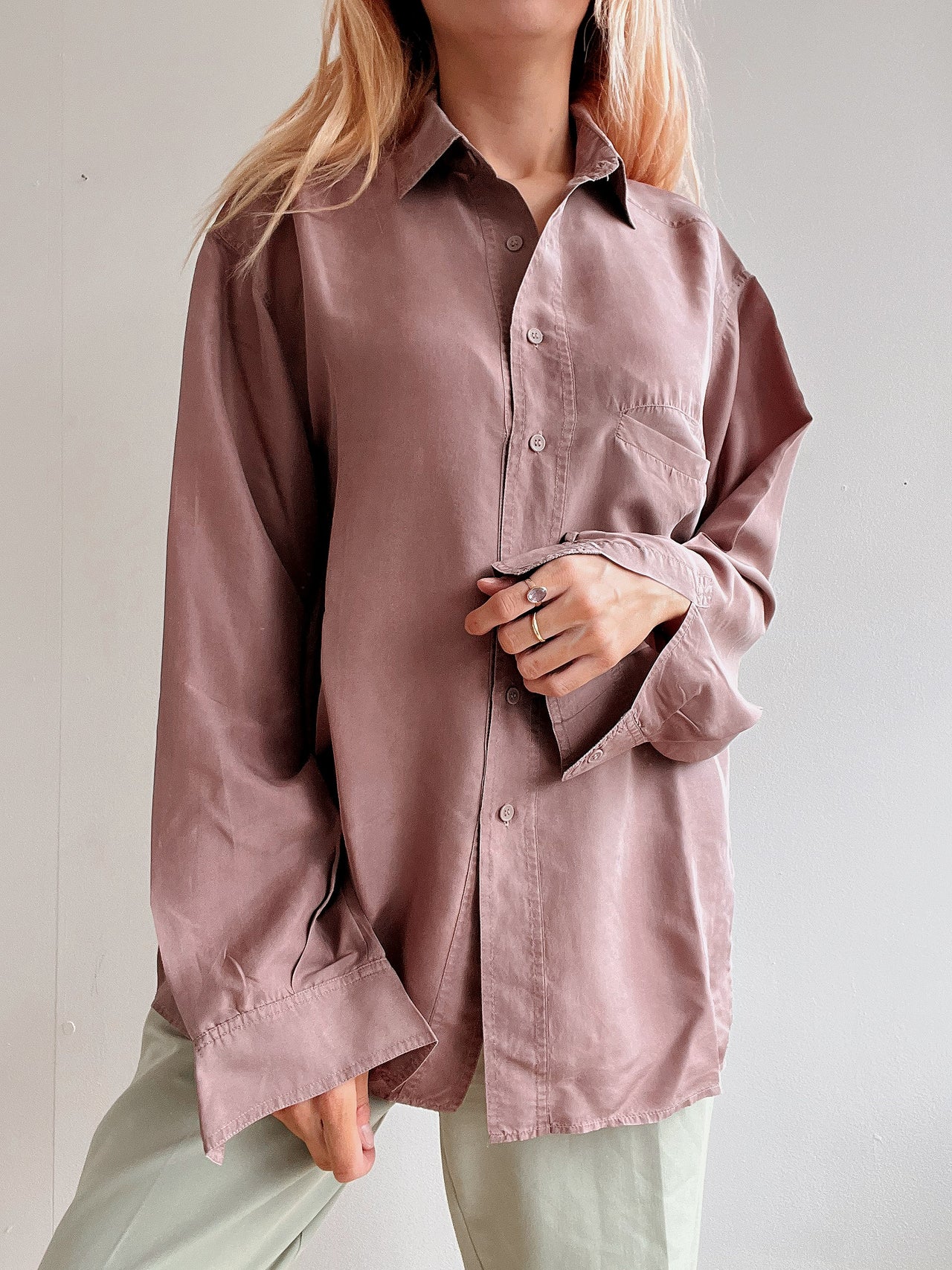 Chemise vintage 80’s 90’s vieux rose en soie M