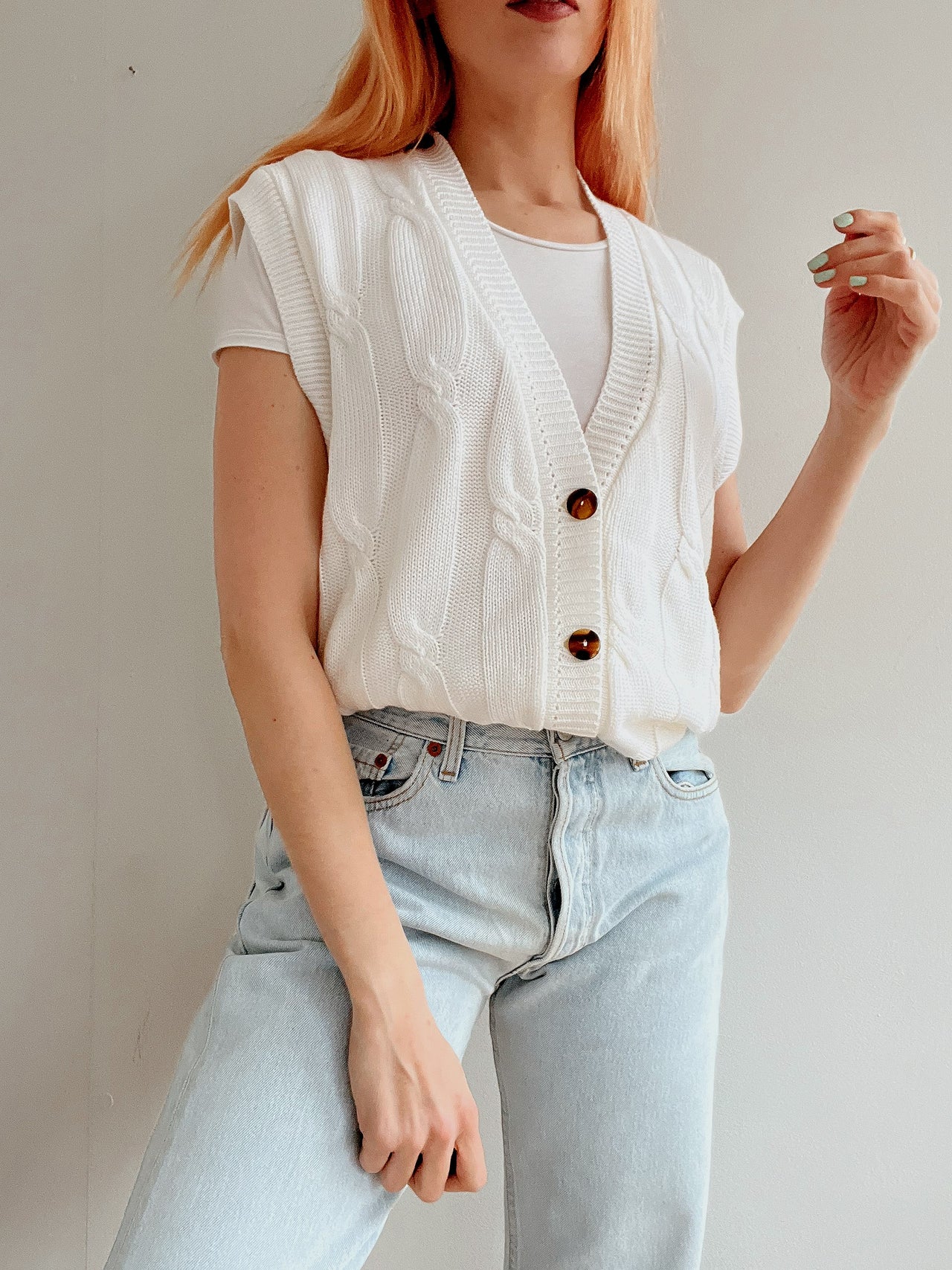 Black V-neck wool cardigan with pink/yellow pattern