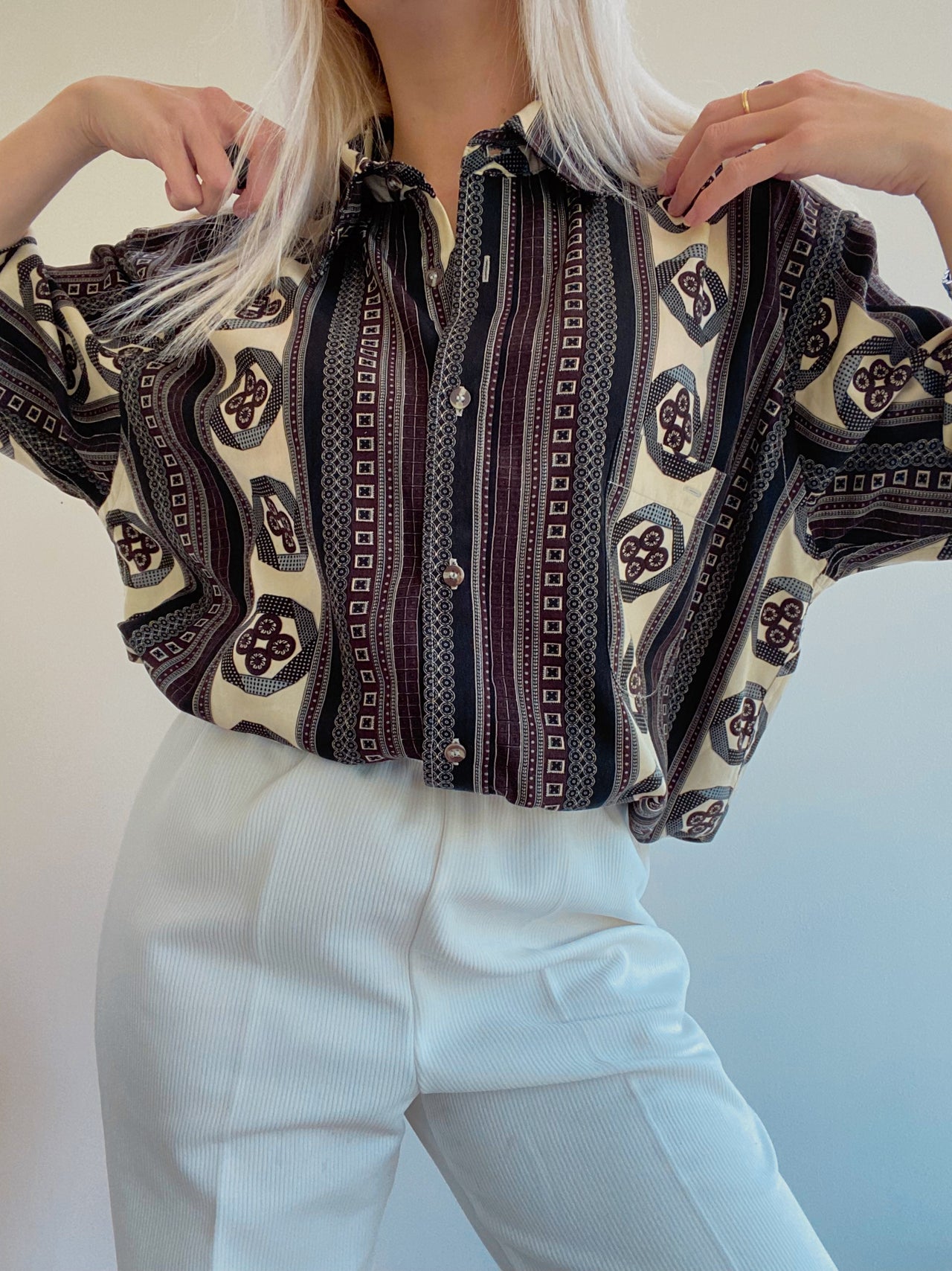 Chemise Vintage 80/90s noire et brune à motifs