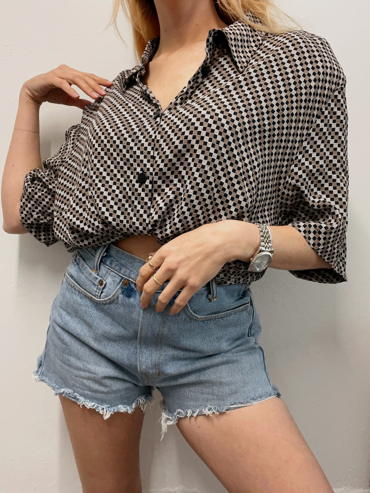 Chemise vintage 80’s 90’s noire et beige L