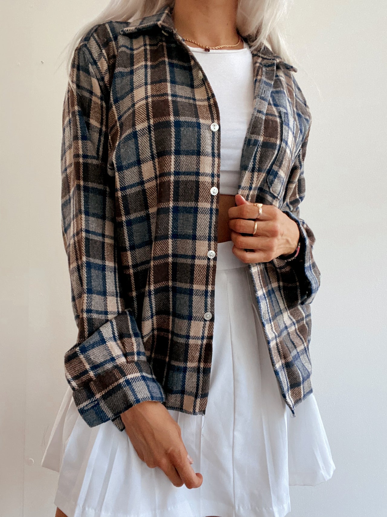 Chemise Vintage à carreaux brune S