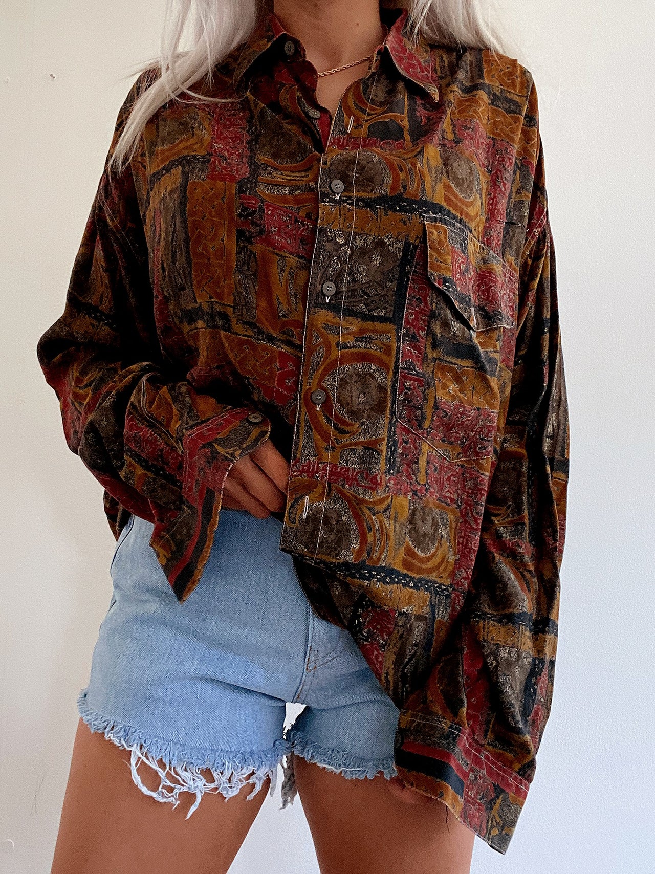 Chemise Vintage 80/90s marron à motifs