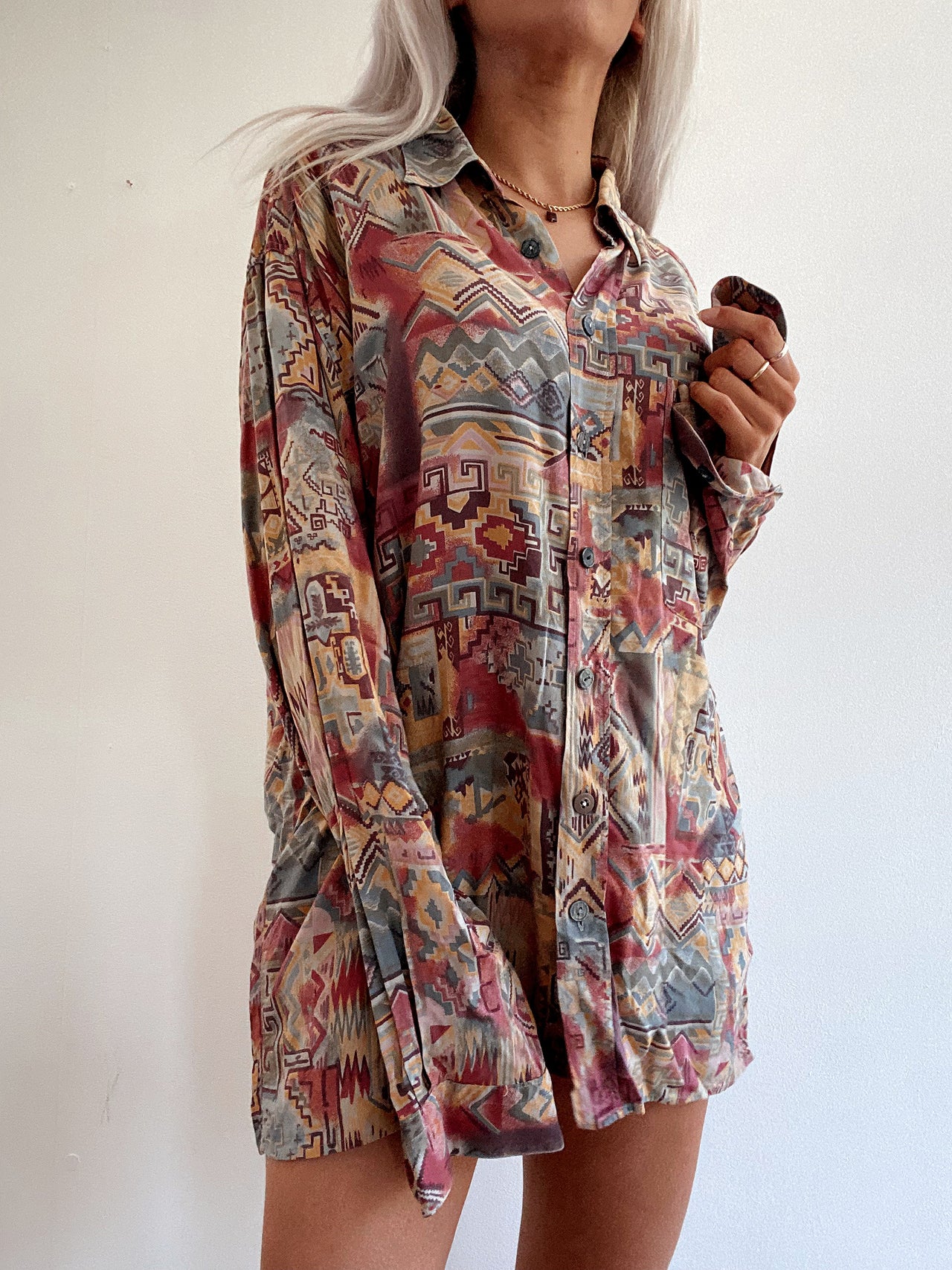 Chemise Vintage 80/90s marron et rouge à motifs