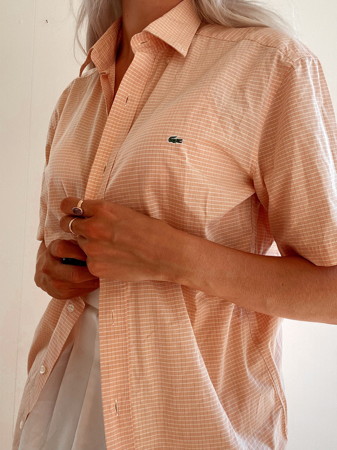 Vintage 80/90s beige and khaki shirt with patterns L