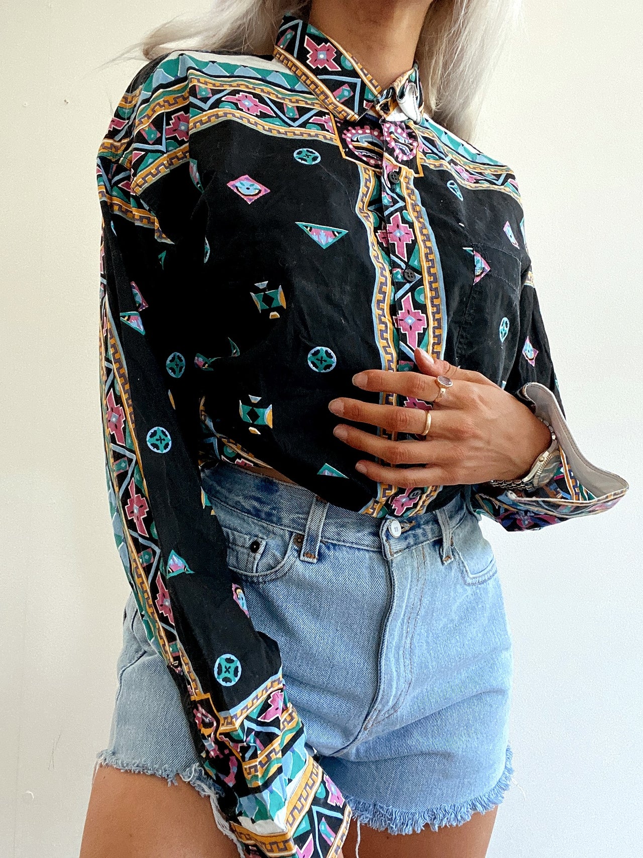 Chemise Vintage 80/90s noire à motifs