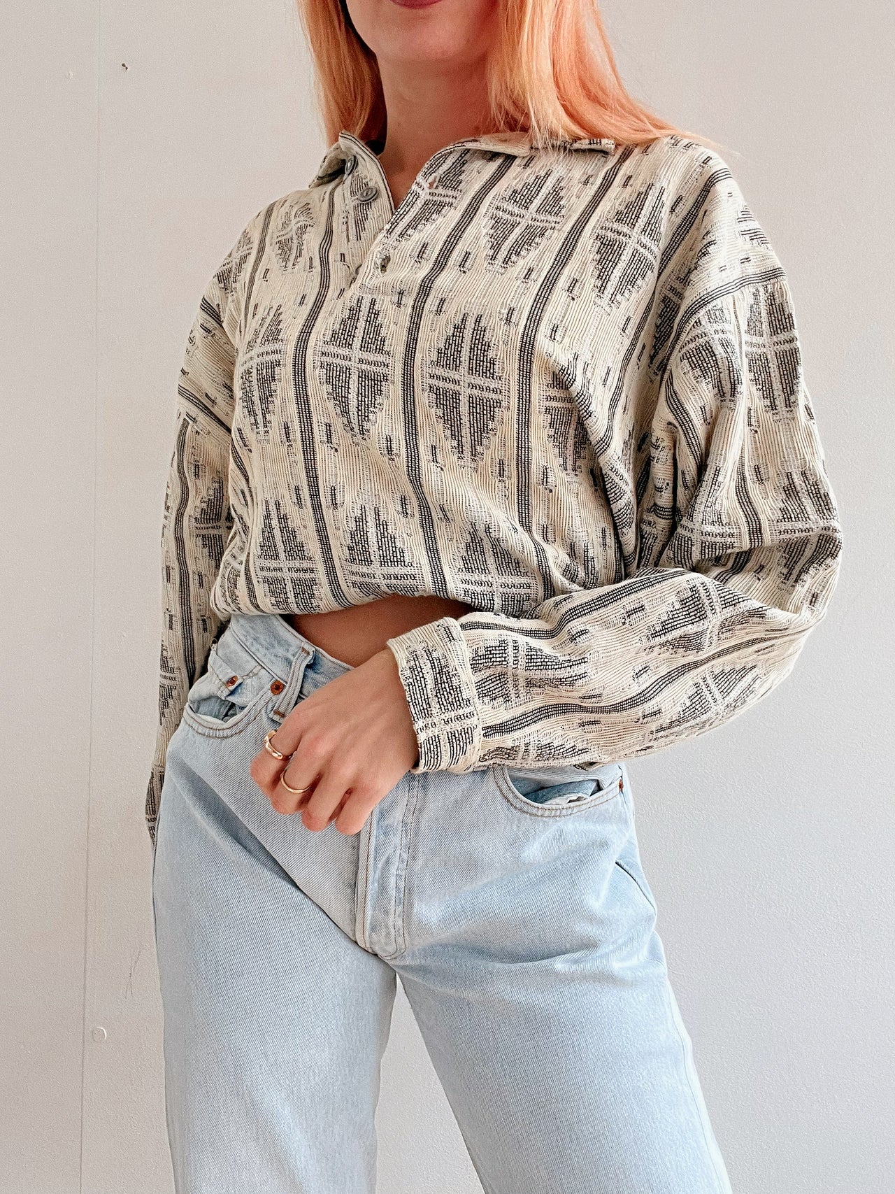 Polo vintage longue manche beige L