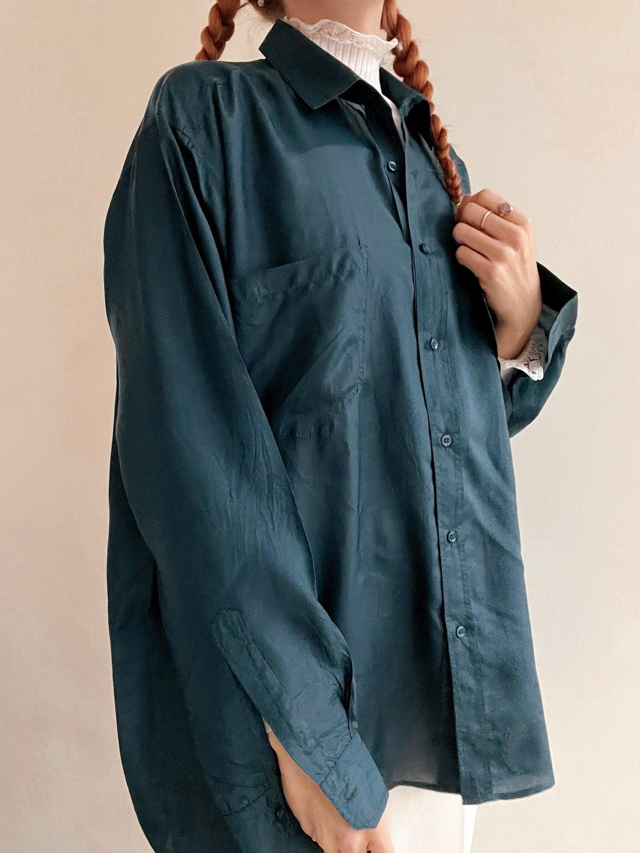 Vintage 80/90er entenblaues Seidenhemd M